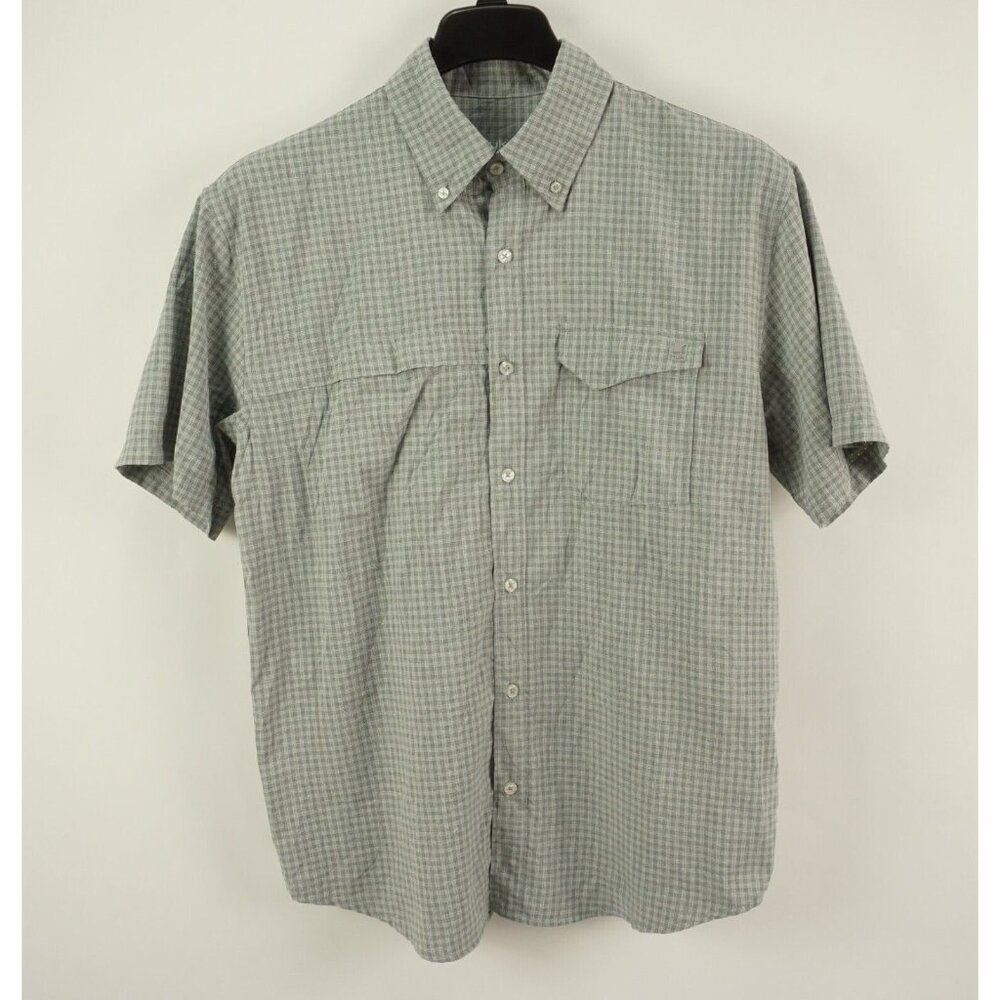 Huk Men's Medium Short Sleeve Gray Mesh Performance Fishing Button Up Shirt